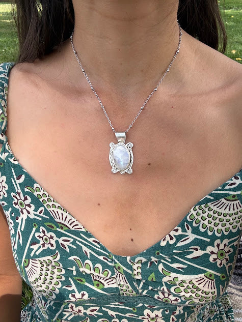 Rainbow Moonstone Sterling Silver Pendant