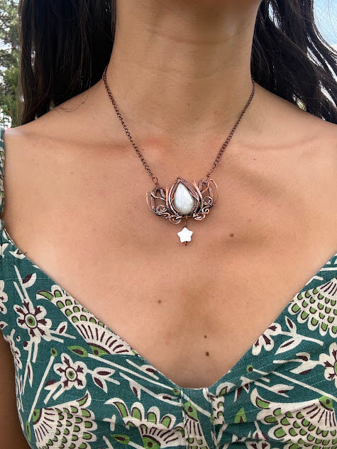 Moonlight Lotus Glow - Rainbow Moonstone Pendant