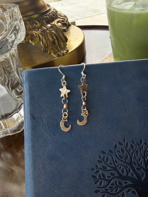 Moon and Stars - Dangle Earrings