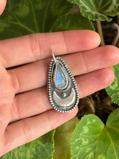 Crescent Rainbow Moonstone Pendant