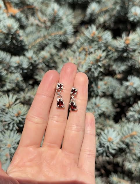 Changing Leaves - Red Garnet Drop Earrings