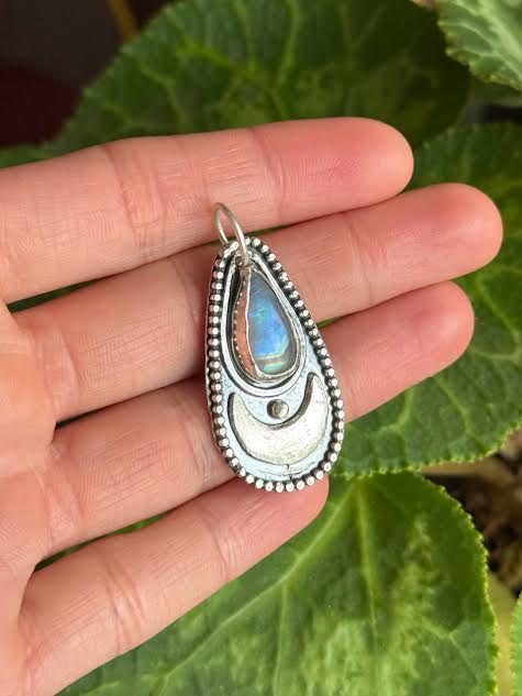 Crescent Rainbow Moonstone Pendant