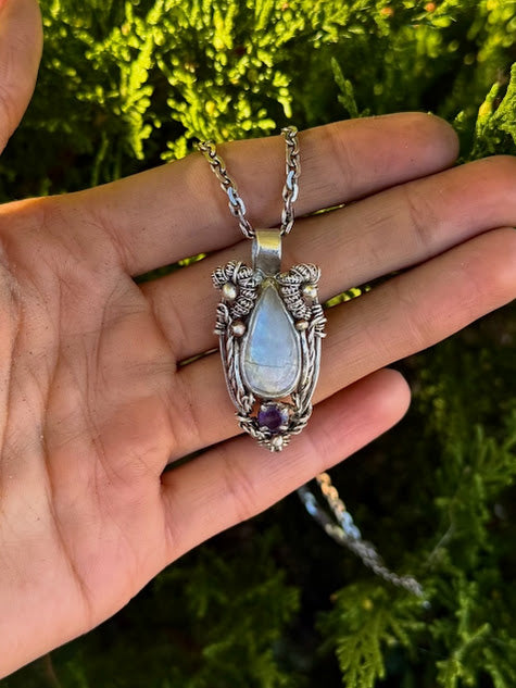 Rainbow Moonstone and Amethyst Pendant for Steph