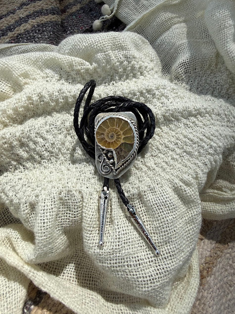 Fossilized Ammonite Shell Bolo Tie