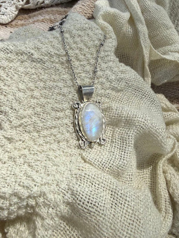 Rainbow Moonstone Sterling Silver Pendant
