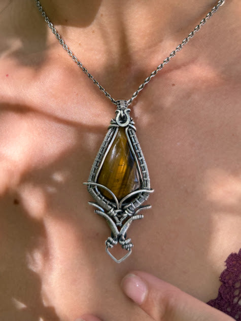 Tiger's Eye Wire Wrapped Silver Pendant
